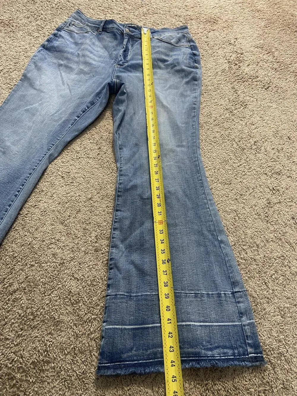 Judy Blue Jeans Womens 20W Blue High Rise Flare Distressed Fringe Hem Plus Size